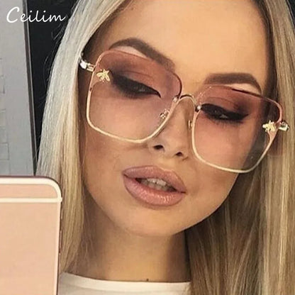 2024 New Oversize Clear Pink Sunglasses for Women UV400