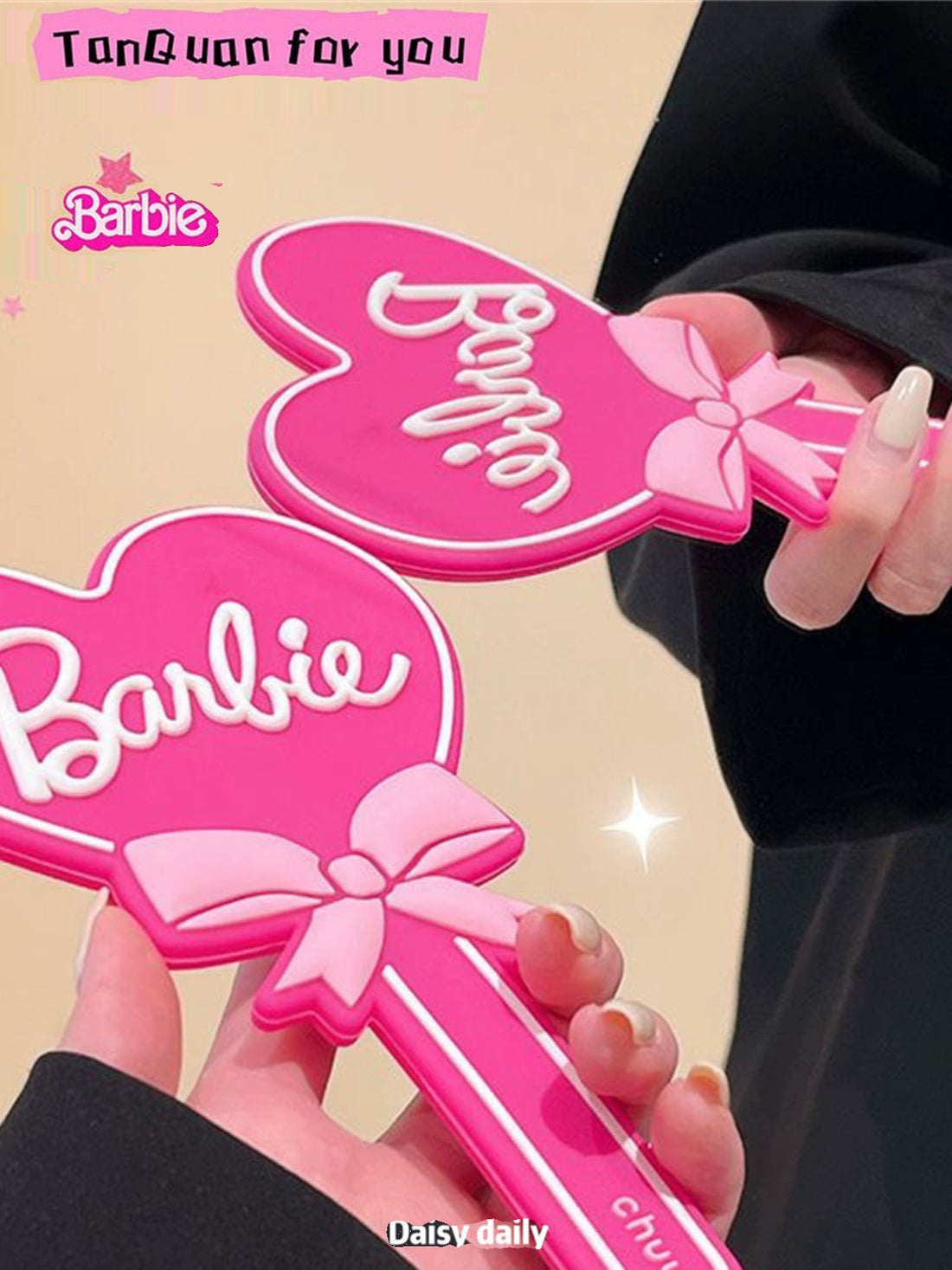 Xiaohongshu Barbie Pink Heart Handheld Makeup Mirror