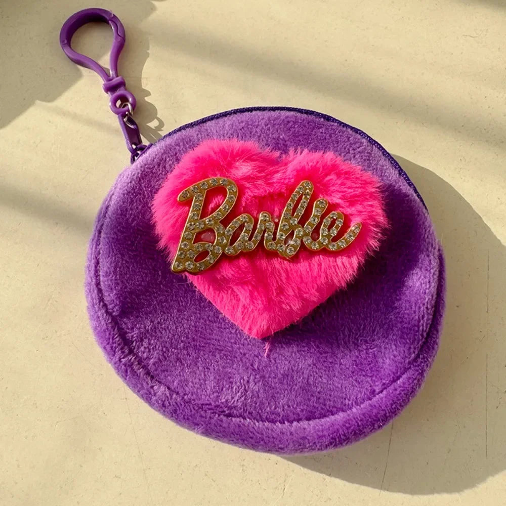 Barbie Love Plush Coin Purse Sweet and Lovely Mini Storage Bag Girl Pupil Backpack Strap  Key Chain Accessories Friend Gift