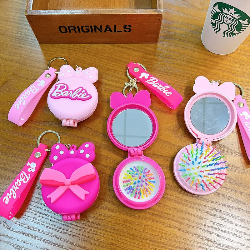 Barbie Airbag Comb Keychain Anime Cute Girl Fashion Shoulder Bag Keychain Pendant Decorative Accessories Portable Hair Comb