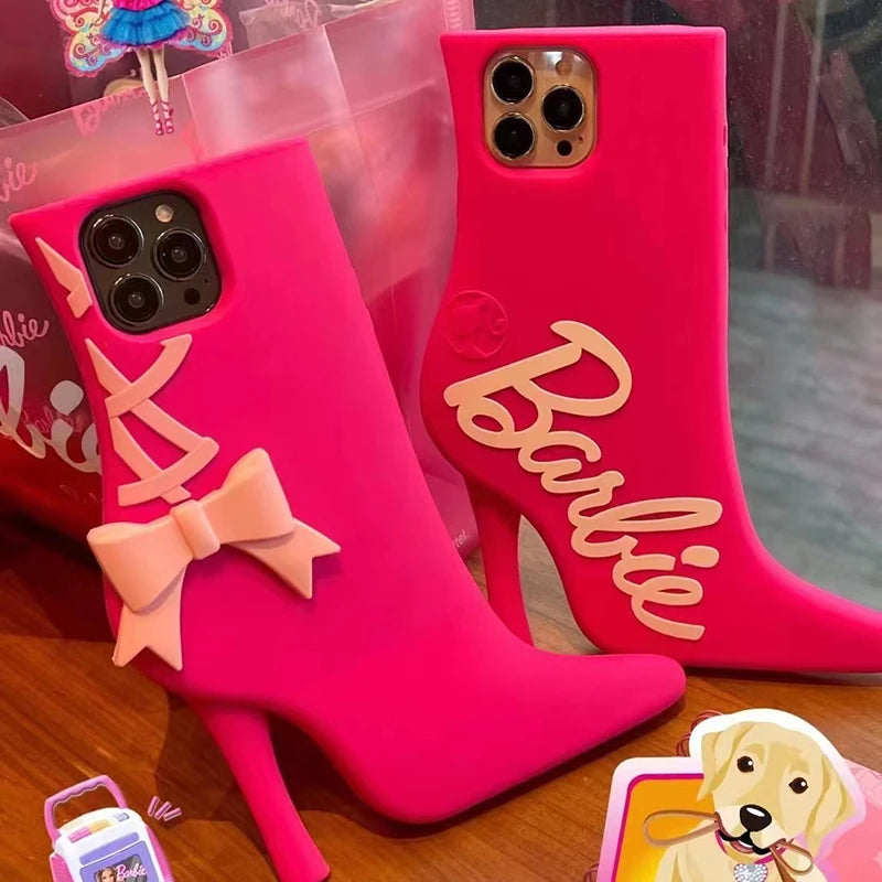 Cute Barbie Cartoon Kawaii High-heeled Shoes Phone Case For iPhone 15 14 13 12 Pro Max Protective Shockproof Soft Silicone Cover