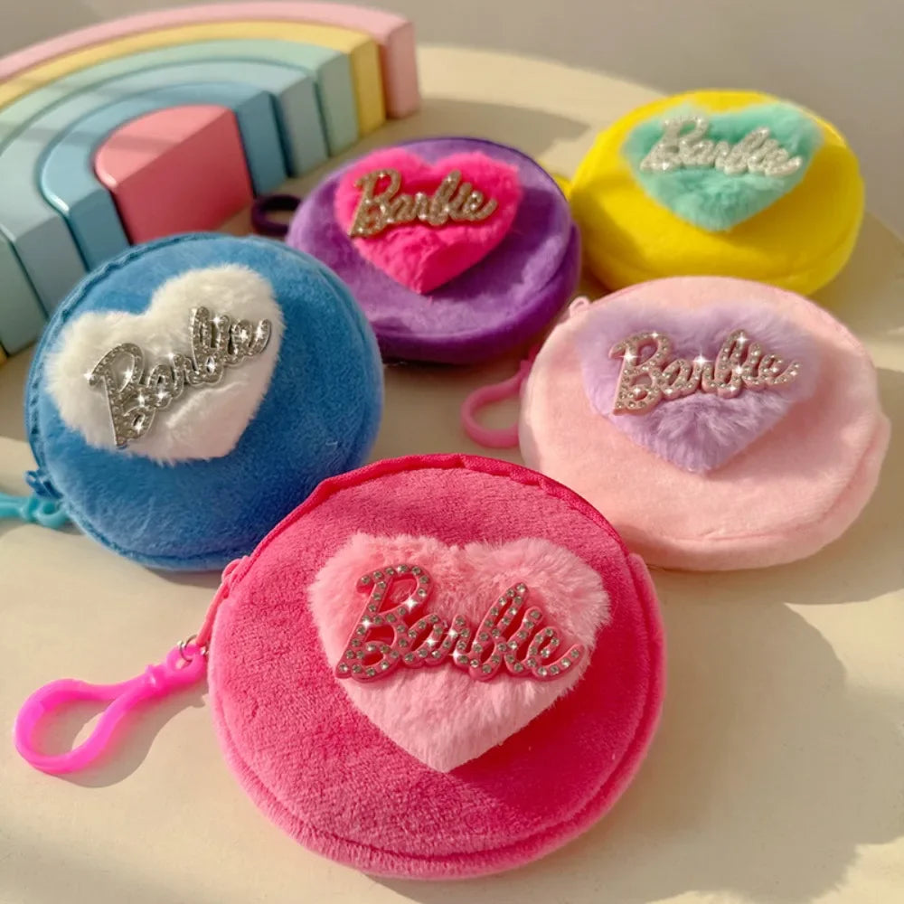 Barbie Love Plush Coin Purse Sweet and Lovely Mini Storage Bag Girl Pupil Backpack Strap  Key Chain Accessories Friend Gift